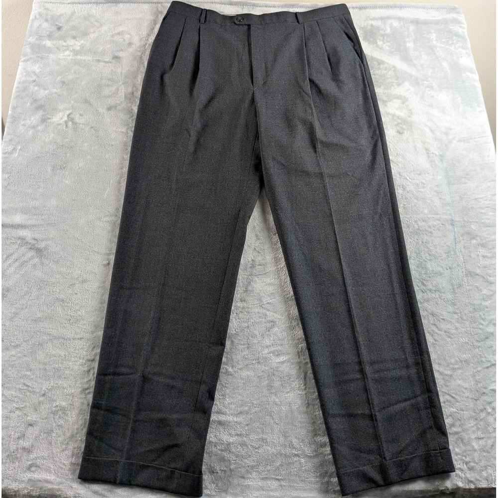 Zanella Pants Mens 42x34 Gray Wool Bennett Pleated Cuffed Nordstrom Italy READ